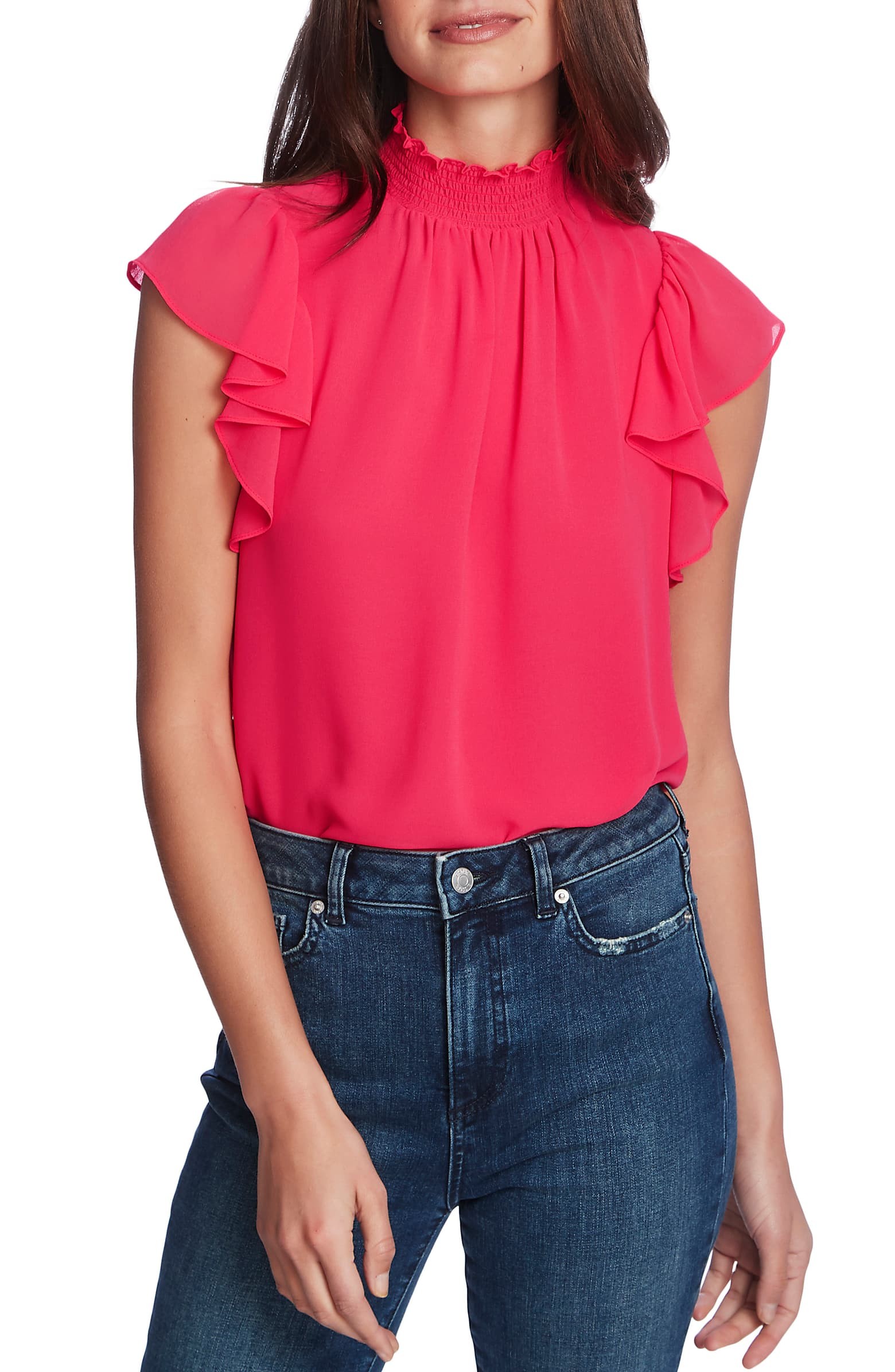 Flutter Sleeve Smocked Neck Blouse | Nordstrom
