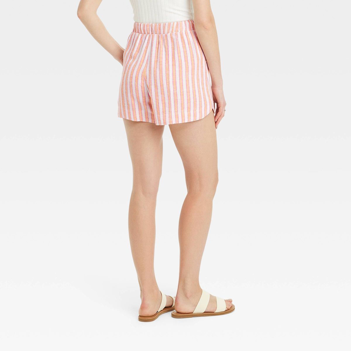 Women's High-Rise Linen Pull-On Shorts - Universal Thread™ Orange Striped XL | Target