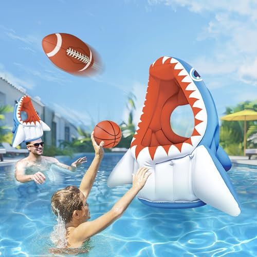 iPlay, iLearn Pool Wave Kids Shark Pool Toy, 3-in-1 Inflatable Float Water Game Basketball Football Head Hoop Toss, Toddler Outdoor Summer Swimming Cool Family Party Gift 3 4 5 6 7 8 Year Old Boy Girl | Amazon (US)