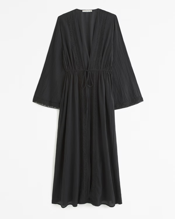 Women's Long-Sleeve Tie-Front Maxi Dress Coverup | Women's Swimwear | Abercrombie.com | Abercrombie & Fitch (US)