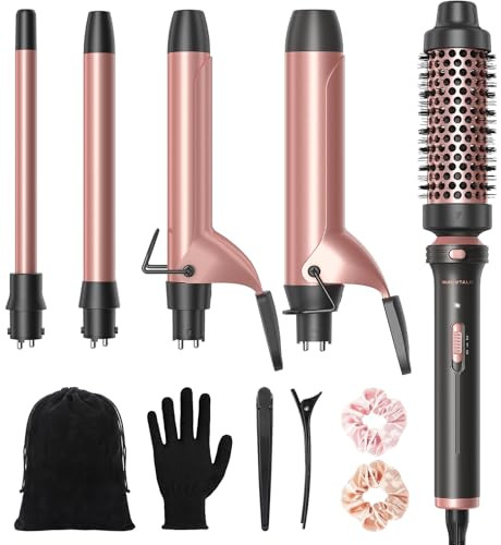 Wavytalk 5 in 1 Curling Iron,Curling Iron Set with Heated Round Brush and 4 Interchangeable Ceramic Curling Wand(0.5”-1.25"), Instant Heat Up,Dual Voltage Hair Curler | Amazon (US)