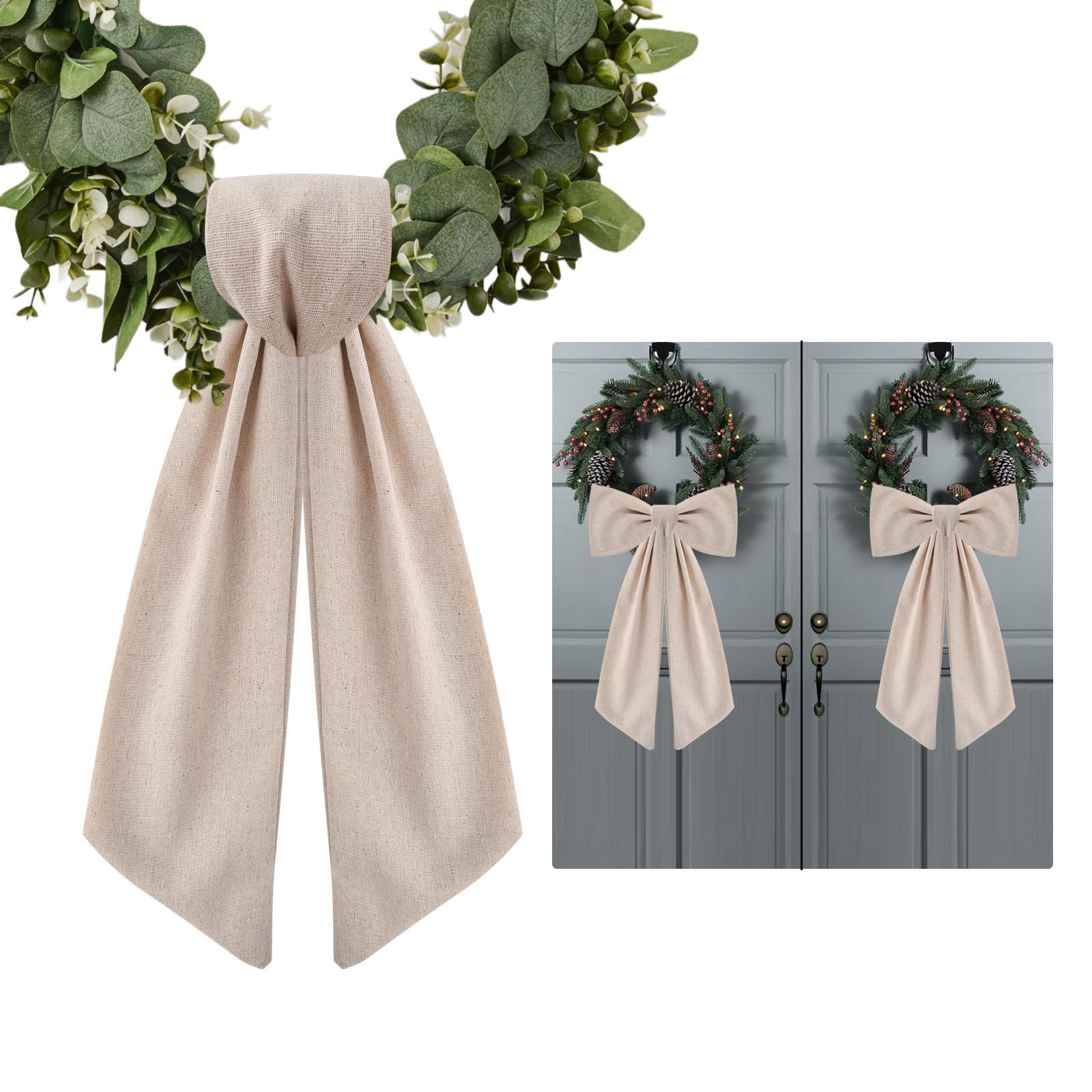 2 Pack Wreath Sash for Front Door Boxwood Wreath Sash Garland Front Door Porch Decor(Burlap) | Amazon (US)