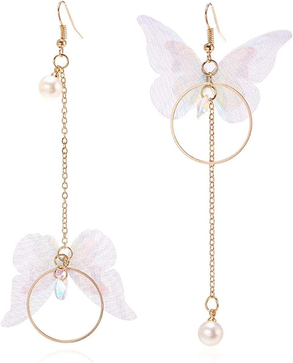 Cute Butterfly Love Heart Crystal Drop Dangle Earrings for Girls Lifelike Butterfly Long Tassel P... | Amazon (US)