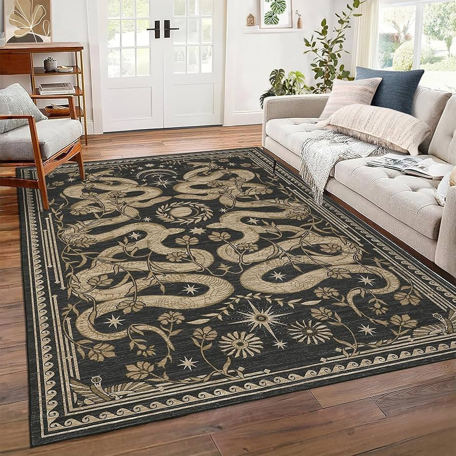 Snake Washable Rugs 5x7 Area Rug for Living Room Forest Soft Low-Pile Stain Resistant Thin Carpet... | Amazon (US)