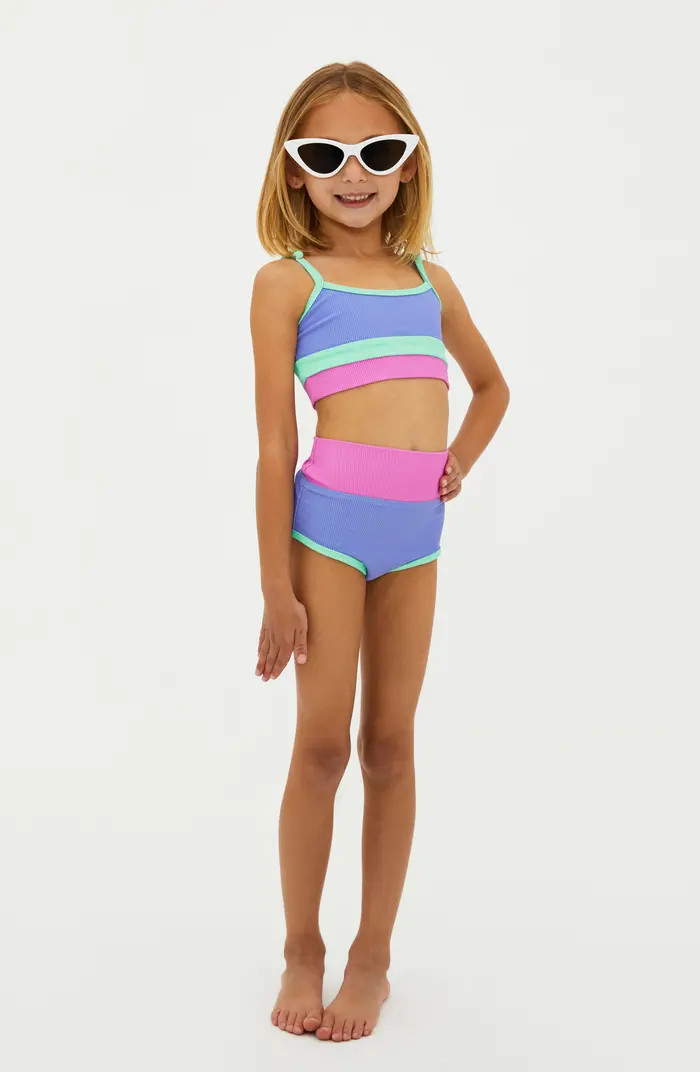 Kids' Little Eva & Emmie Colorblock Rib Two-Piece Swimsuit | Nordstrom