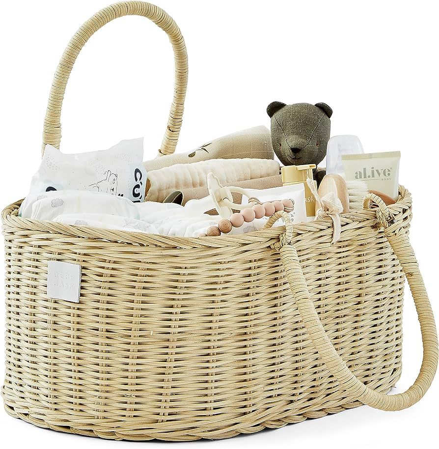 BEBE BASK Baby Diaper Caddy Organizer in Organic Rattan w Removable Divider - Luxury Diaper Caddy... | Amazon (US)