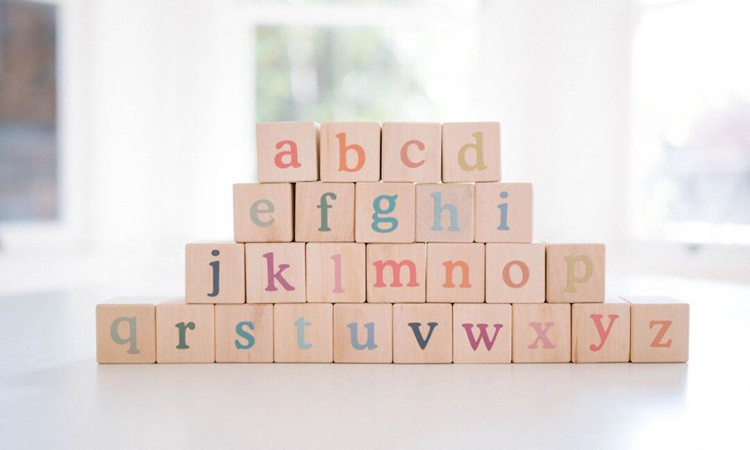 Alphabet Color Building Blocks Natural & Organic Wooden Toy Blocks Boho Nursery Pastels | Etsy (US)