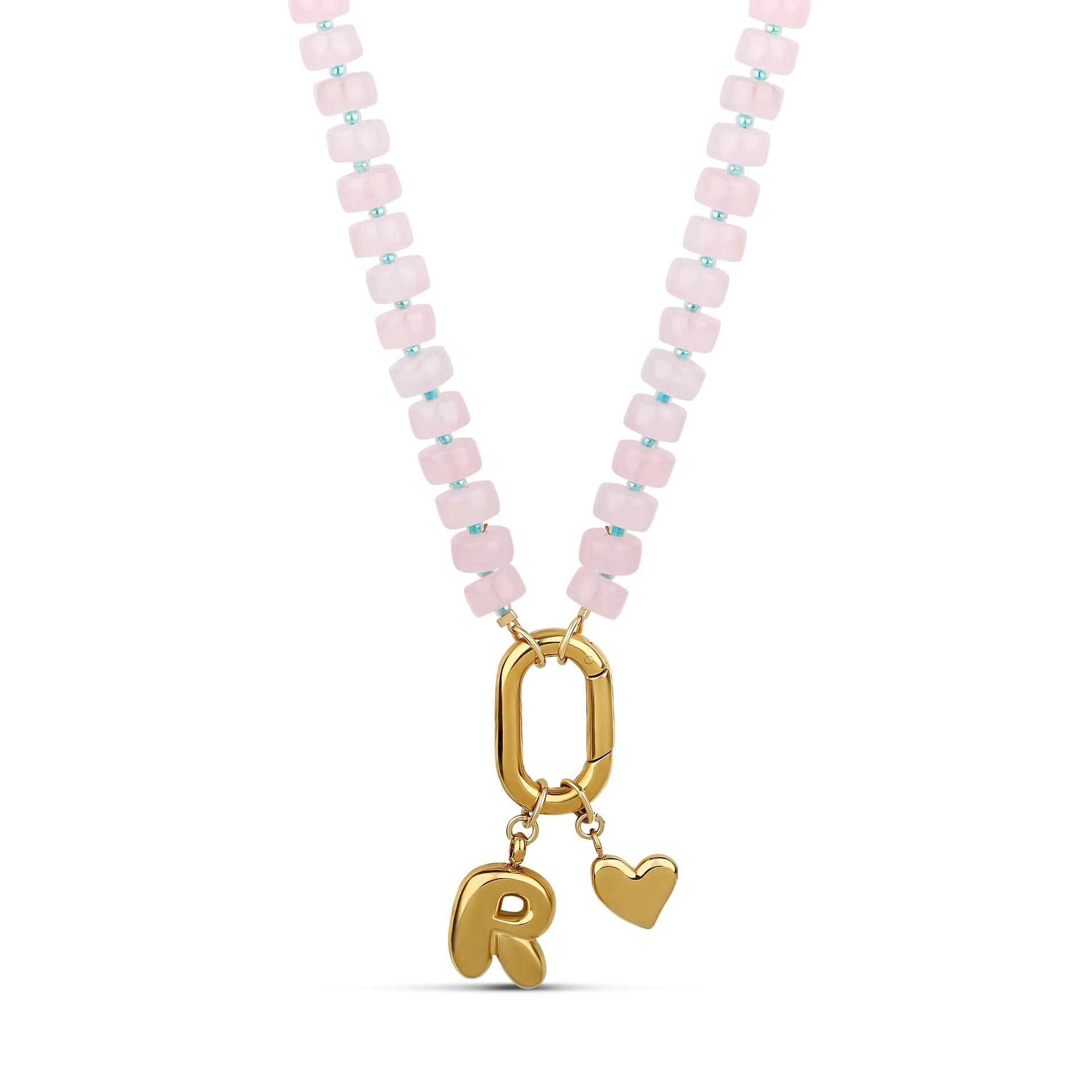 Pink Beaded Necklace with Heart and Initial Charms | Hannah B Jewelry