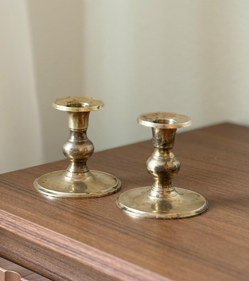 Vintage Short Brass Candlestick Holders (Set of 2) | Etsy (US)