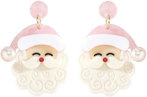 Santa Earrings for Women Cute Pink Christmas Dangle Earrings Red Santa Hat Drop Earrings Acrylic ... | Amazon (US)