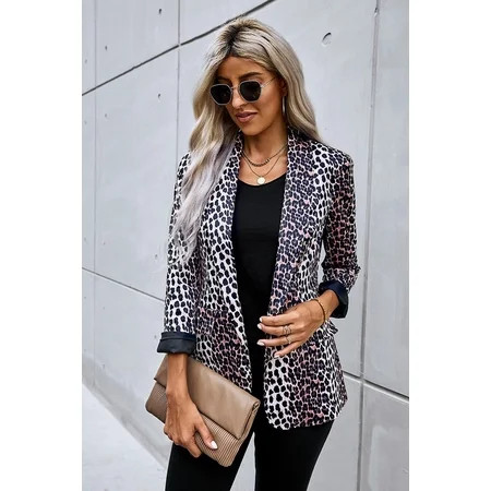 Open Front Long Sleeve Leopard Blazer Suit | Walmart (US)