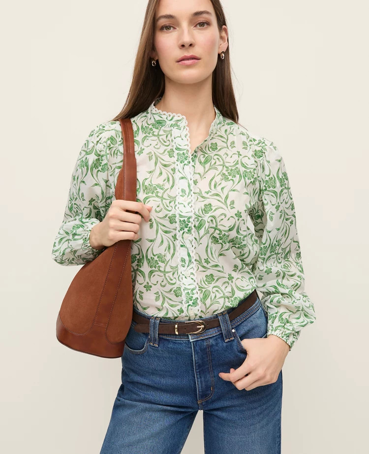 Floral Embroidered Collar Blouse | Ann Taylor