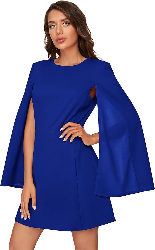 SheIn Women's Elegant Cloak Sleeve Mini Cape Dress Plain with Pocket | Amazon (US)