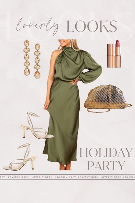Holiday party outfit idea. I love this one shoulder dress and gold heels. 

#LTKHoliday #LTKSeasonal #LTKstyletip