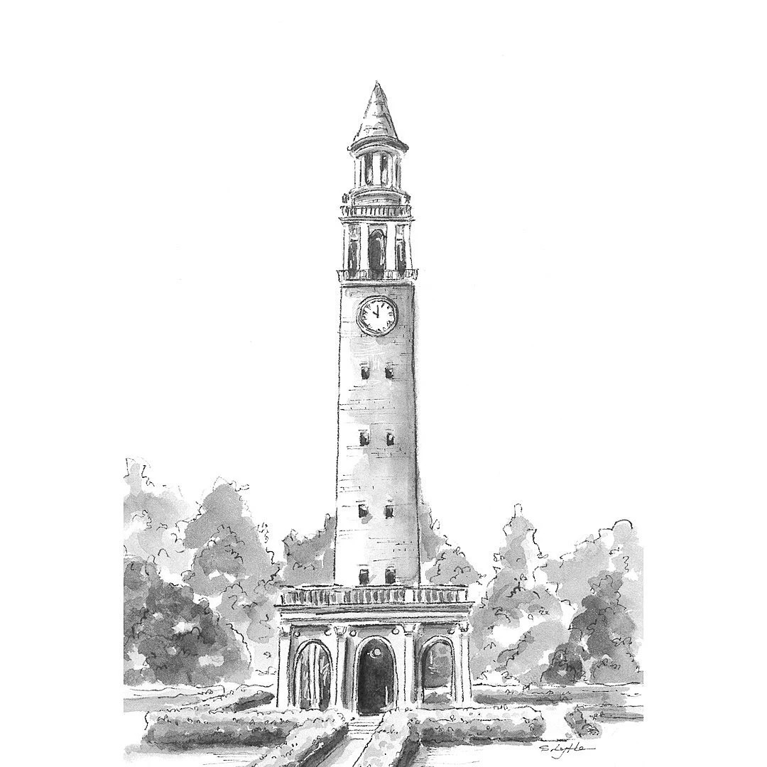 Morehead-patterson Bell Tower at the University of North Carolina Chapel Hill Black and White Wat... | Etsy (US)