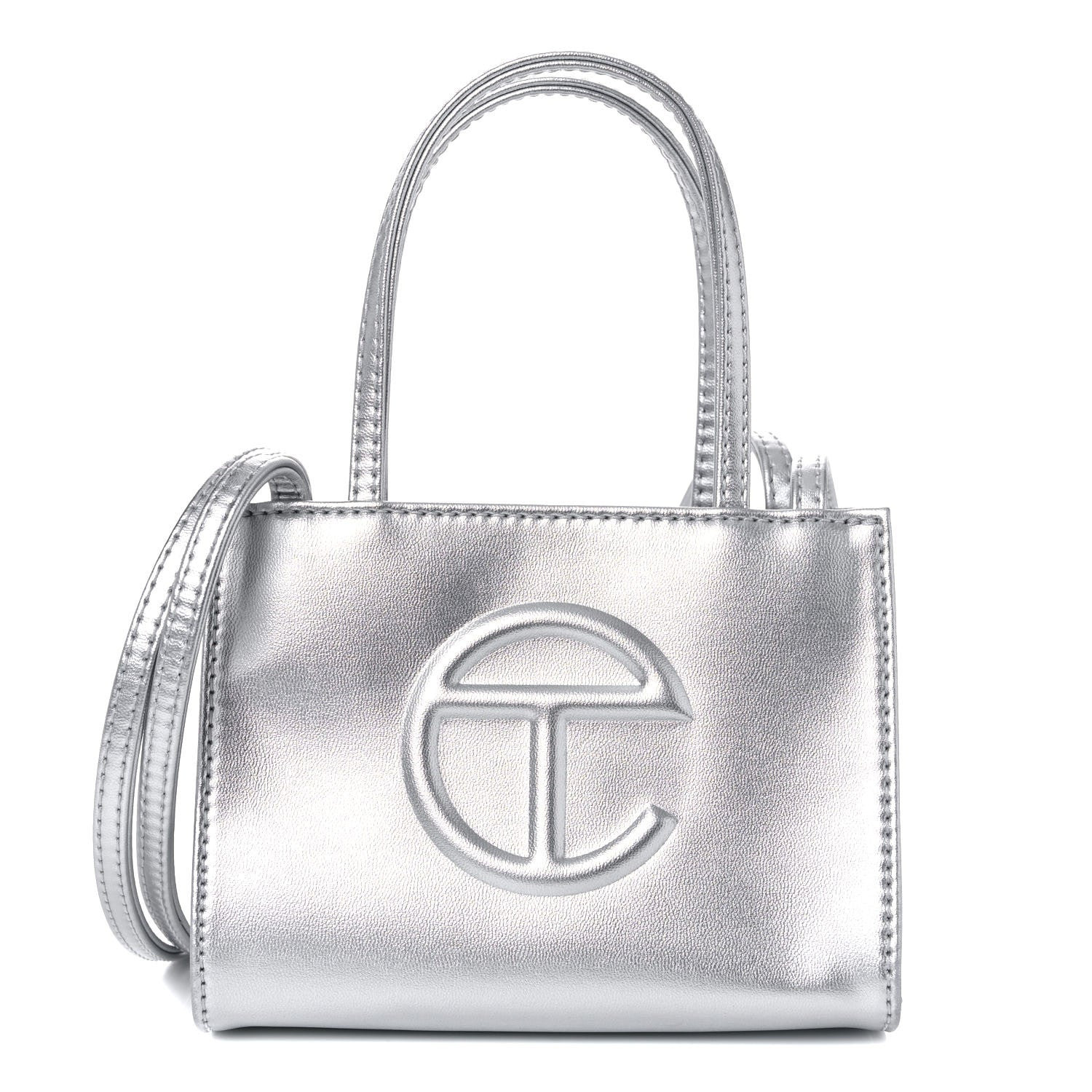 TELFAR Metallic Vegan Leather Small Shopping Bag Silver | FASHIONPHILE (US)