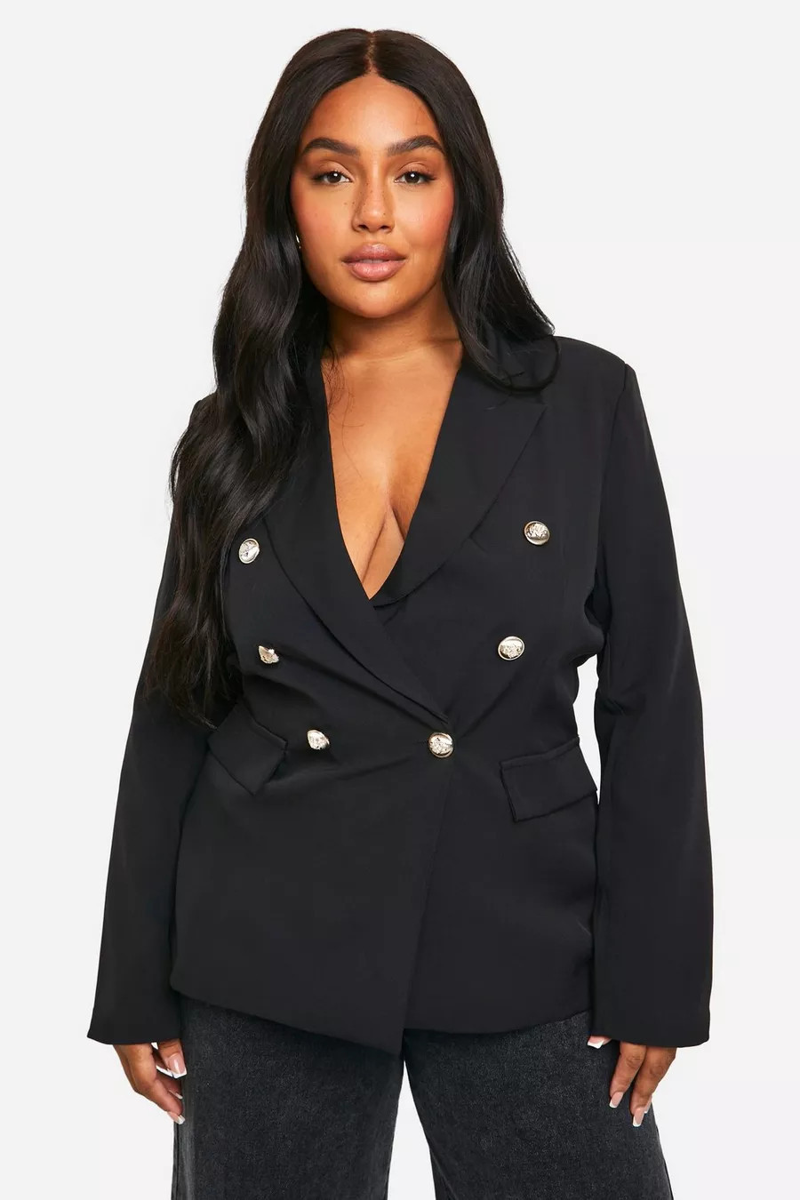 Plus Double Breasted Shaped Waist Blazer | boohoo (US & Canada)