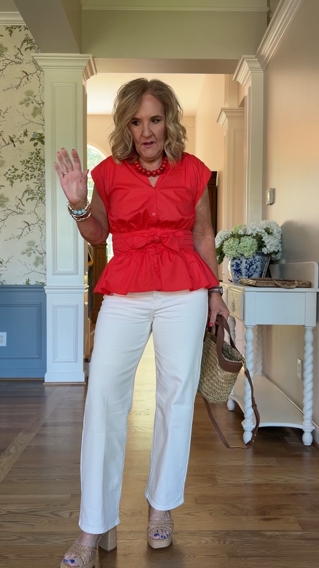  Avara 15% off code NANETTE15

Most items are true to size, I’m wearing a medium, 8, 29 in all except the following recommendations:
Red jeans definitely size up. I orders an 8/29 and they are too tight. Next size up would be better
Tammy gauze top I sized down to a small for a more tailored look. Medium would have been a bit more relaxed.
The Seychelles sandals are very comfortable. Cushioned footbed, so pretty with dresses or jeans. If in-between, size down.
20% off Allie & Bess jewelry code NANETTE20

Spring outfits 2026 Memorial Day outfit summer casual colored jeans

#LTKTravel #LTKOver40 #LTKMothersDay

 