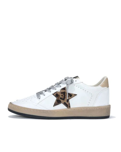 Paz Faux Leather Leopard Lace Up Sneaker - White | VICI Collection