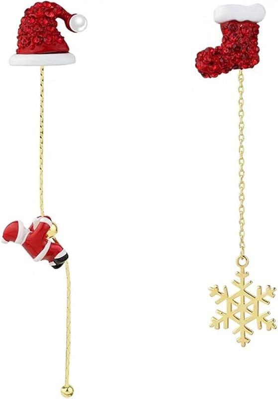 Gold Plated Snowflake Santa Claus Threader Tassel Earrings for Women Girls Sterling Silver Pins Red  | Amazon (US)