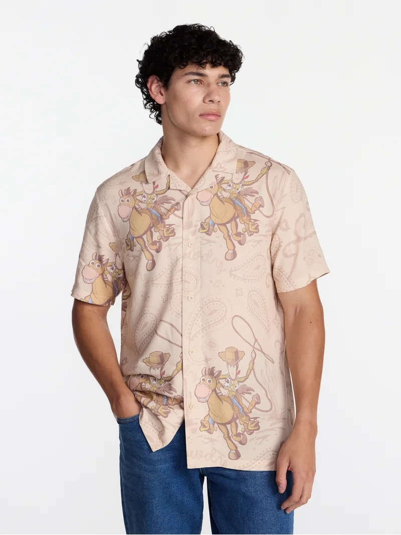 Toy Story Men's and Big Men's Graphic Rayon Button Up Shirt, Sizes XS-5XL | Walmart (US)