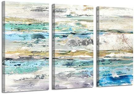 Abstract Seascape Canvas Wall Art: Painting with Silver Foil Picture Print on Canvas for Living R... | Amazon (US)