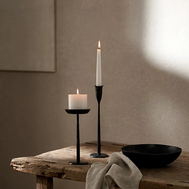 Stanton Forged Black Pillar Candle Holder | The White Company UK & ROW