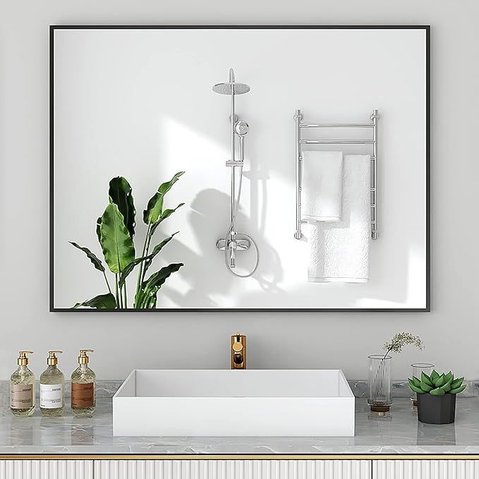 Bathroom Mirror 30x40, Black Wall Mounting Mirrors 40x30 inch, Metal Frame Vanity Mirror 30 by 40... | Amazon (US)