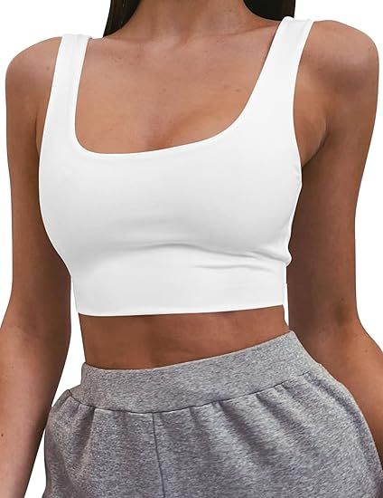 Mizoci Women's Basic Sleeveless Square Neck Cropped Double Layer Sexy Crop Tank Top | Amazon (US)