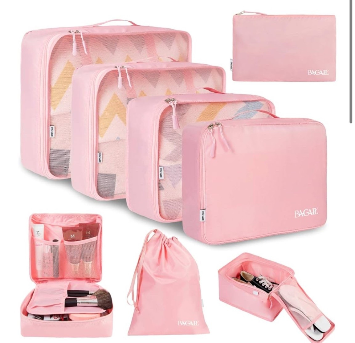BAGAIL 8 Set Packing Cubes Luggage Packing Organizers for Travel Accessories (Blush Pink)