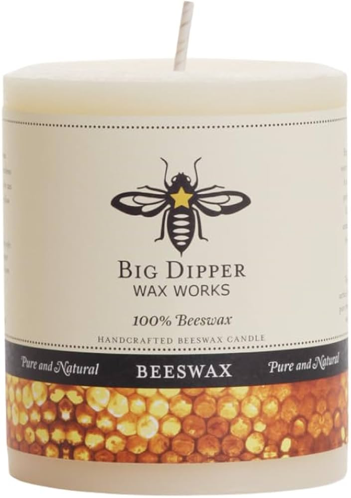 Big Dipper Wax Works Ivory Beeswax Pillar Candle 3" x 3.5" – 60-Hour Burn, Non-Toxic & Clean Bu... | Amazon (US)