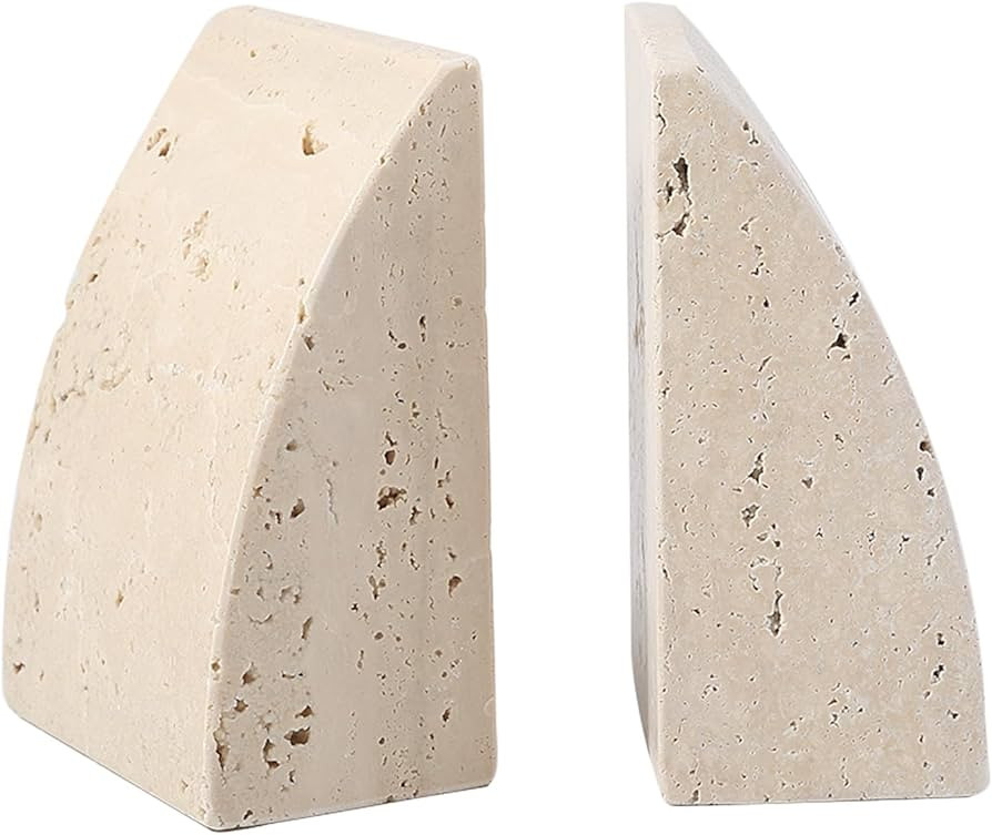 Koville Travertine Bookends for Shelves, Large Stone Bookends for Heavy Books, Non-Slip Heavy Dut... | Amazon (US)