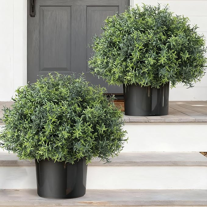2 Sets Artificial Rosemary Topiary Ball Trees for Front Door - UV Resistant Faux Outdoor Rosemary... | Amazon (US)