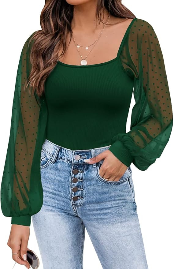 DOROSE Womens Mesh Long Sleeve Shirts Casual Blouses Tops | Amazon (US)