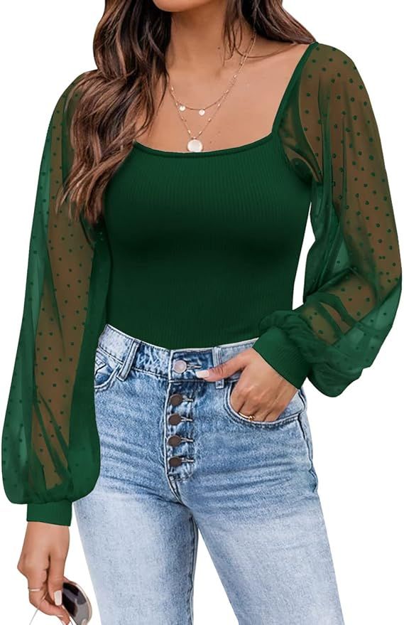 DOROSE Womens Mesh Long Sleeve Shirts Casual Blouses Tops | Amazon (US)