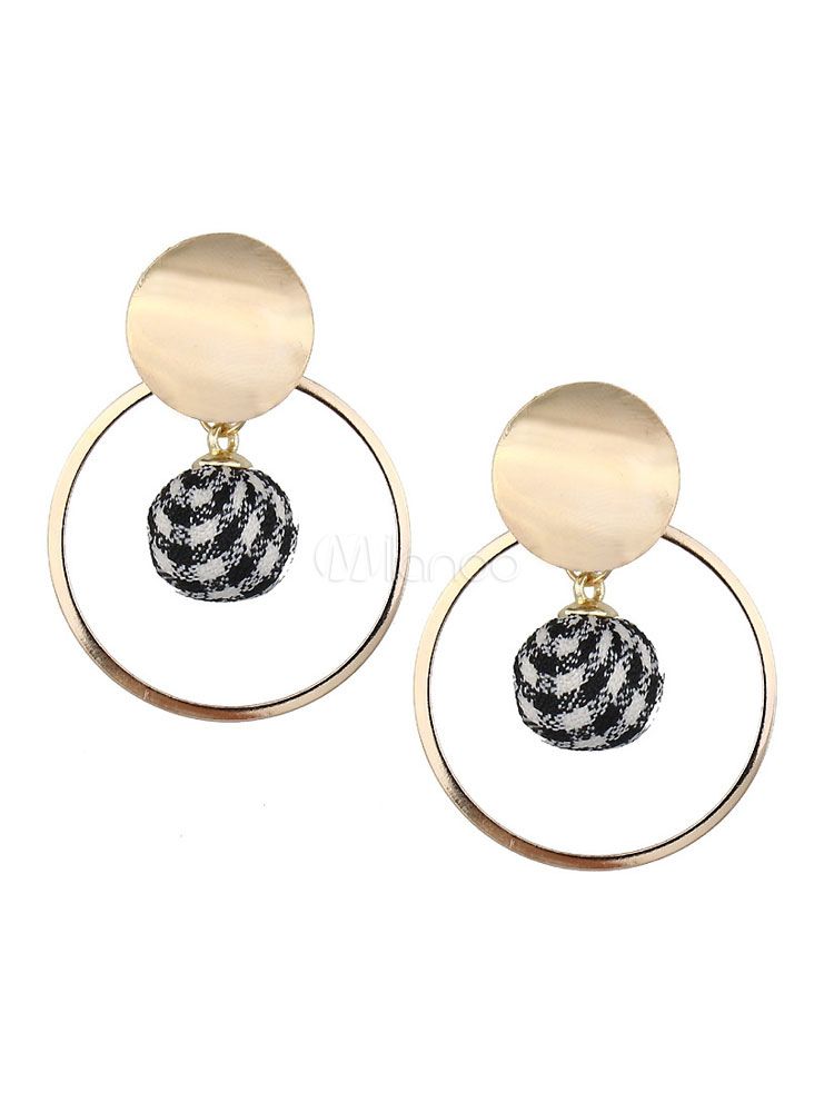 Gold Earrings Evening Party Pom Poms Women Hoop Earrings Jewelry | Milanoo