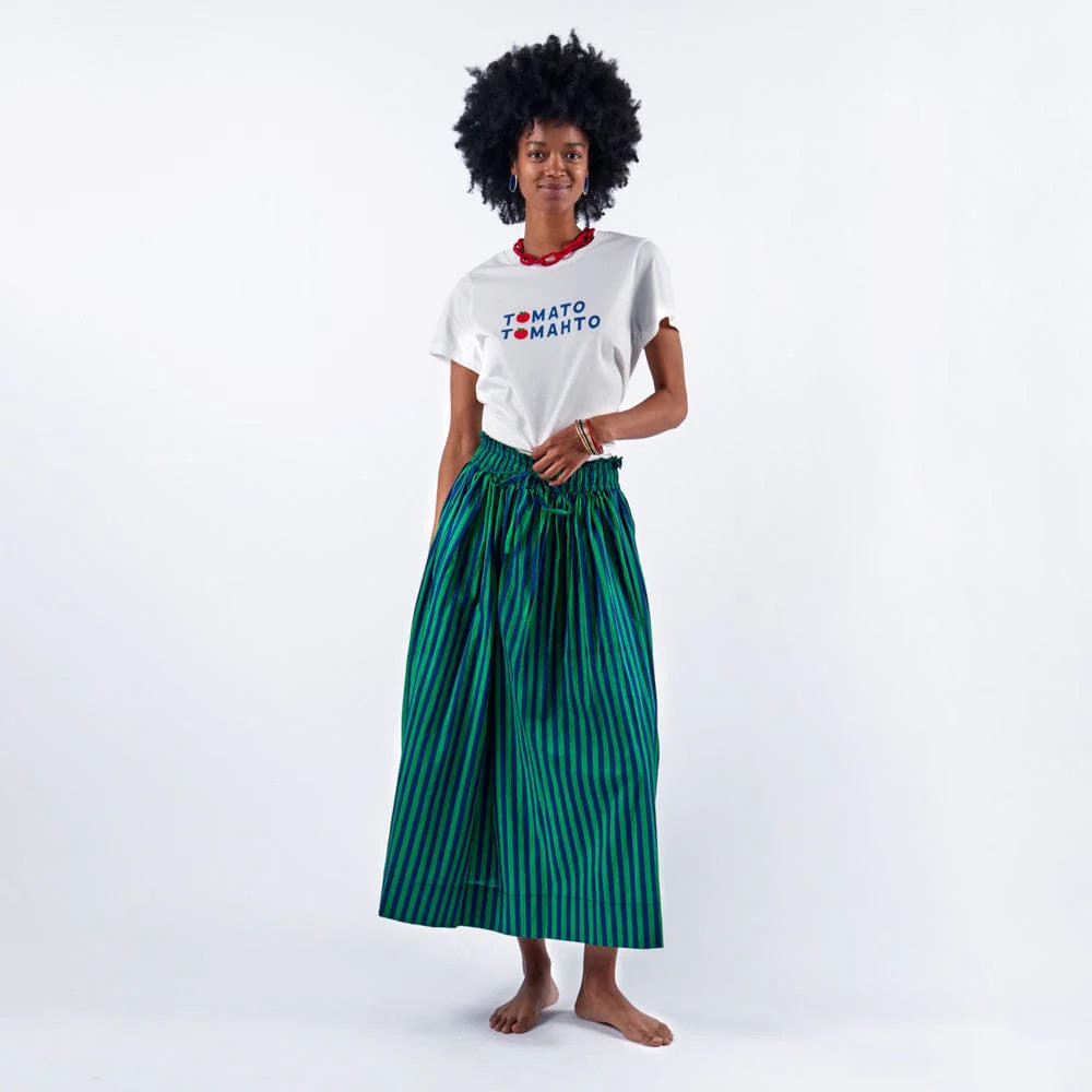 PREORDER - Keaton Stripe Skirt Navy + Kelly Green | INK+ALLOY