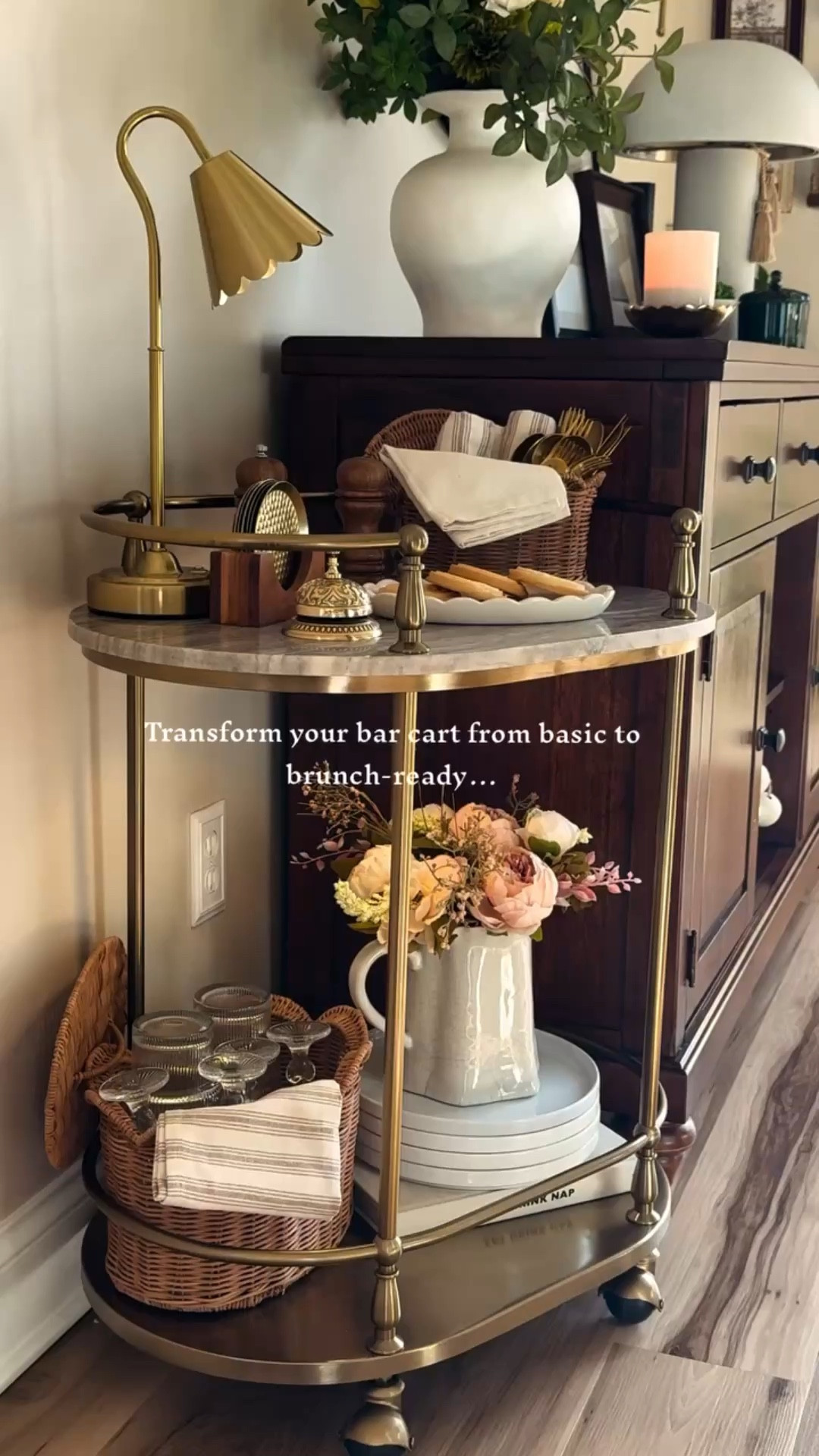 Transform your bar cart from basic to brunch-ready…

Step 1: Add height, stack plates, books, or glasses for instant dimension.
Step 2: Anchor with one standout piece, like a vase or small lamp.
Step 3: Group in 3s, mix textures, brass, wicker, ceramic, for a collected feel.
Step 4: Style with intention, every piece has its place.

Don’t forget to save this for later!

#cozyathome #cozyvibes #homedecor #howto #barcart

#LTKfoodie #LTKHome