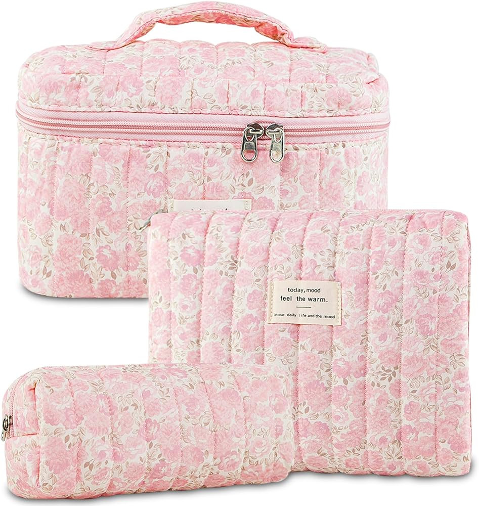 Large Floral Cotton Makeup Bag for Women | Amazon (US)
