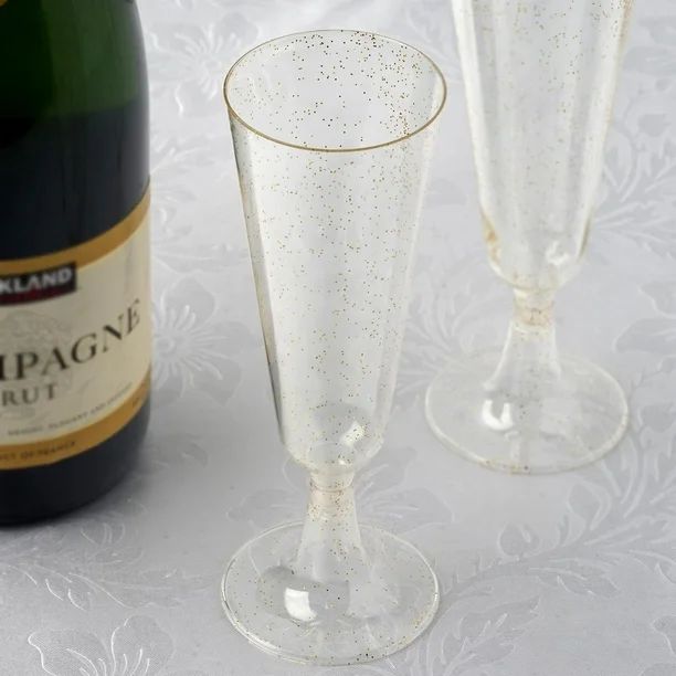Efavormart 12 Pack - 5 oz  Plastic Champagne Flutes Disposable - Clear/Gold - Glitter Sprinkled D... | Walmart (US)