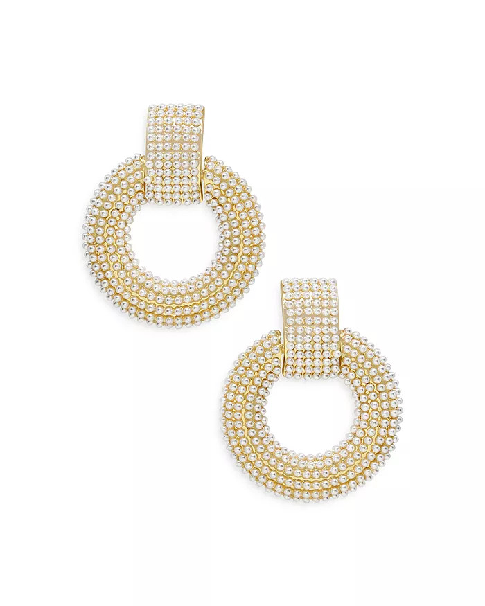 Faux Pearl Embellished Hoop Drop Earrings in 18K Gold Plate | Bloomingdale's (US)