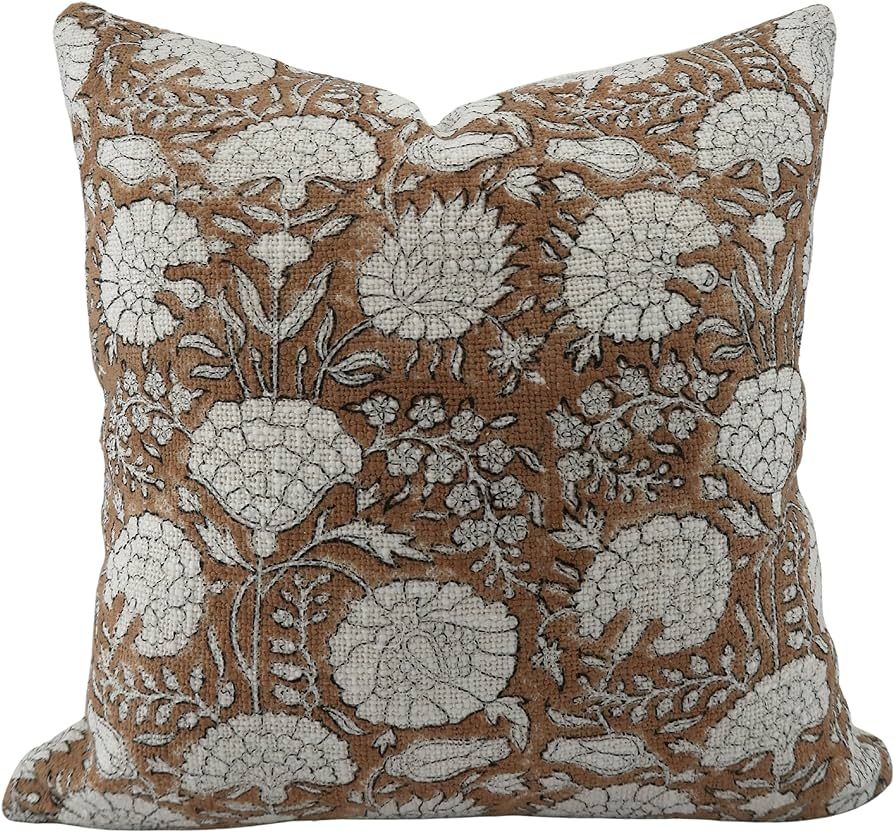 Adeesha Block Print Pillow Cover 22x22 Inch Vintage Floral Decorative Square Pillow Cases Farmhou... | Amazon (US)