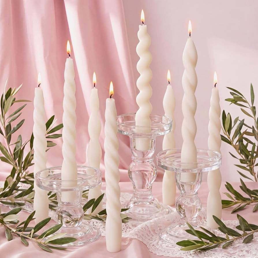 Nuanchu 12 Pcs 7.5 Inch Elegant White Spiral Taper Candles Twisted Pure Wax Candlesticks Short Iv... | Amazon (US)