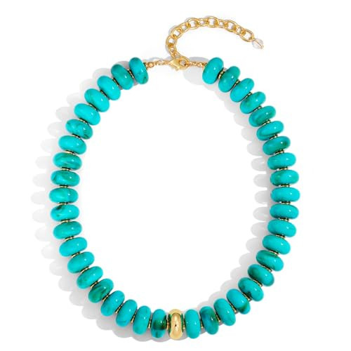 TENTMENTISE Chunky Necklaces for Women - Turquoise Beaded Necklace for Women Trendy, Gold Plated Chunky Turquoise Choker Necklaces, Womens Summer Boho Beach Jewelry Gifts for Vacation Holiday | Amazon (US)