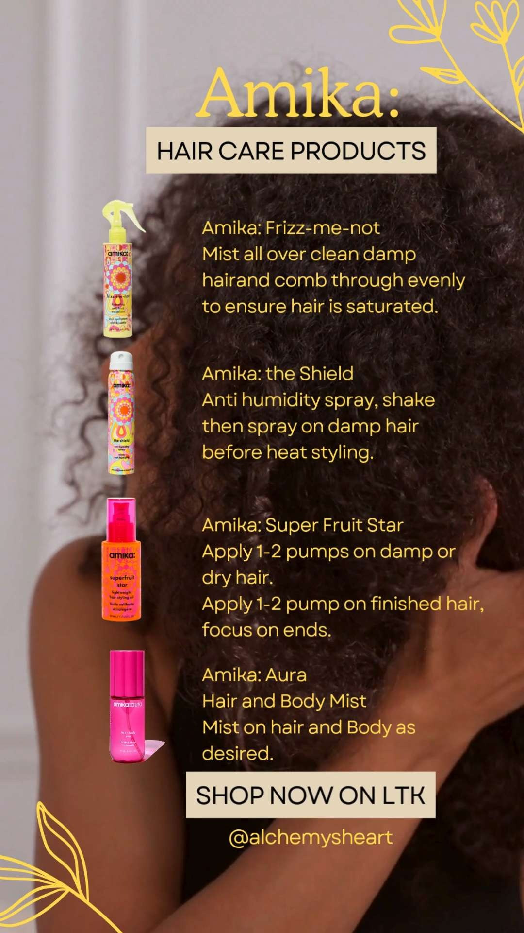 If you’re transitioning your routine into spring + summer hair care, these @Amazon-available @Amika essentials are trending because they focus on what actually matters:
 frizz control, humidity protection, hydration, and lightweight scent layering.
Here’s how each one works and where it fits in your routine:

💧 Amika Frizz Me Not (Smooth + Polish)
* Helps seal the hair cuticle → reduces frizz + flyaways
* Adds lightweight shine without buildup
* Keeps styles looking sleek longer
👉 Ideal for: silk presses, blowouts, or everyday smoothing

☁️ Amika Anti-Humidity Spray (Weather Shield)
* Forms a protective barrier against moisture in the air
* Helps prevent hair from reverting in heat + humidity
* Extends the life of styled hair
👉 Ideal for: warm weather, travel, or outdoor days

🍓 Amika Superfruit Star (Hydrate + Gloss)
* Infused with antioxidant-rich ingredients
* Helps soften dry strands + boost shine
* Supports overall hair health + manageability
👉 Ideal for: dull, dry, or low-shine hair

🌸 Amika Hair + Body Mist (Soft Scent Layering)
* Lightweight fragrance for both hair + skin
* Refreshes without being overpowering
* Elevates your everyday “clean, soft luxury” routine
👉 Ideal for: daily refresh + post-styling finish

📌Save this routine for your next wash day or styling refresh 

✨Everything is linked in my LTK + Amazon storefront for easy access 


#amazonbeautyfinds #amikahair #frizzfreehair #haircareroutine
#summerhaircare #ltkbeauty #amazonmusthaves #glossyhair
#antihumidityhair #hairmist #cleangirlaesthetic #beautyfinds
#softluxury #hairgoalsdaily #selfcareroutine 

 

#LTKmorningroutine #LTKselfcare #LTKBeauty
