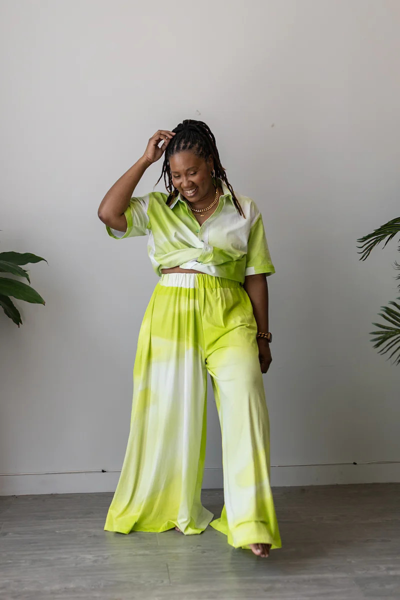 Britta Palazzo Pants - Kiwi Blooms | Dressed in Joy