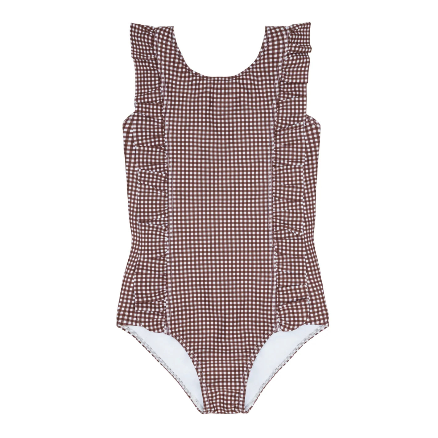 girls cocoa gingham ruffle one piece | Minnow