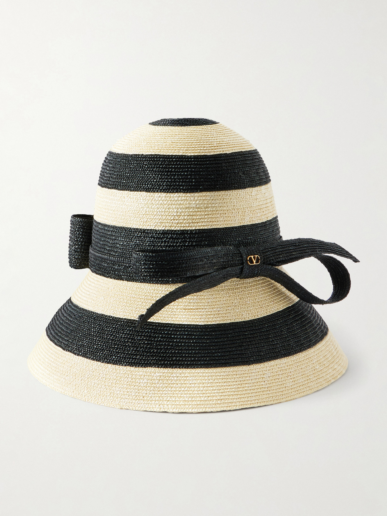 Valentino Garavani - Vlogo Signature Bow-embellished Striped Straw Sunhat - Multi | NET-A-PORTER (US)