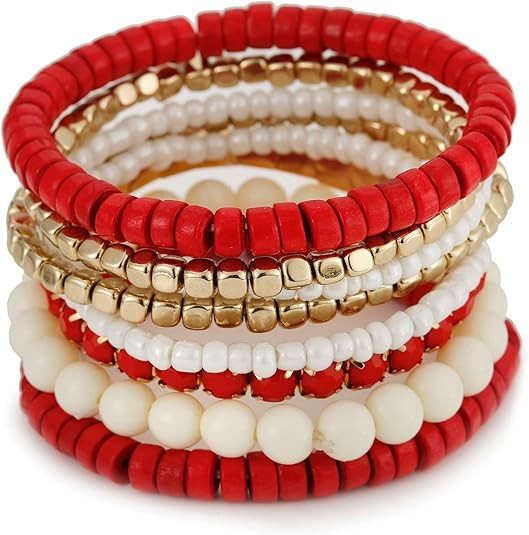 LUREME Bohemian Beads Cube Multi Strand Stretch Stackable Bangle Bracelet Set (bl003172) | Amazon (US)