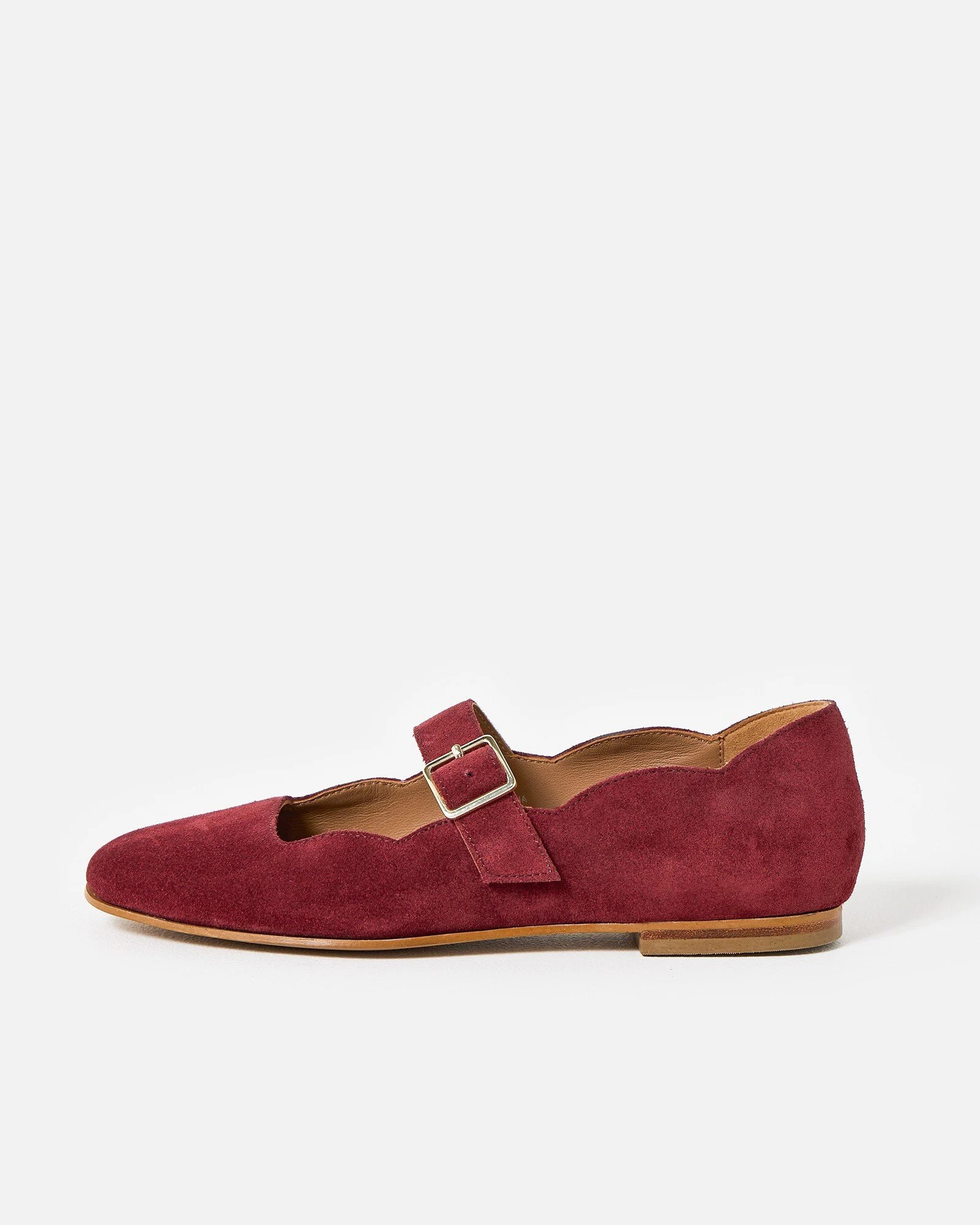 Berry Red Suede Scalloped Mary Janes | Oliver Bonas | Oliver Bonas (Global)